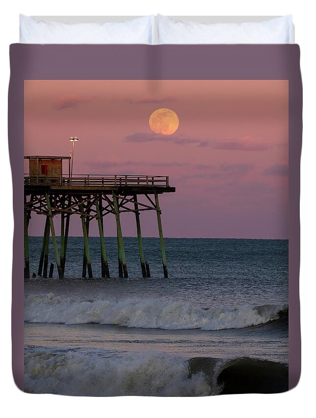 Fullmoon Duvet Cover featuring the photograph Kure Beach Full Moon by Nick Noble