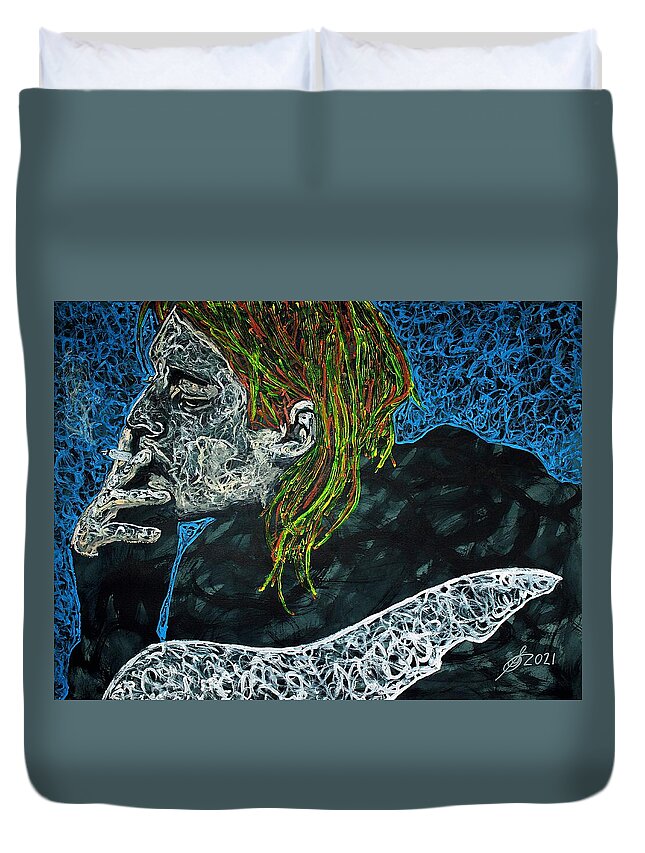Cobain Duvet Cover featuring the painting Kurt Cobain original painting by Sol Luckman