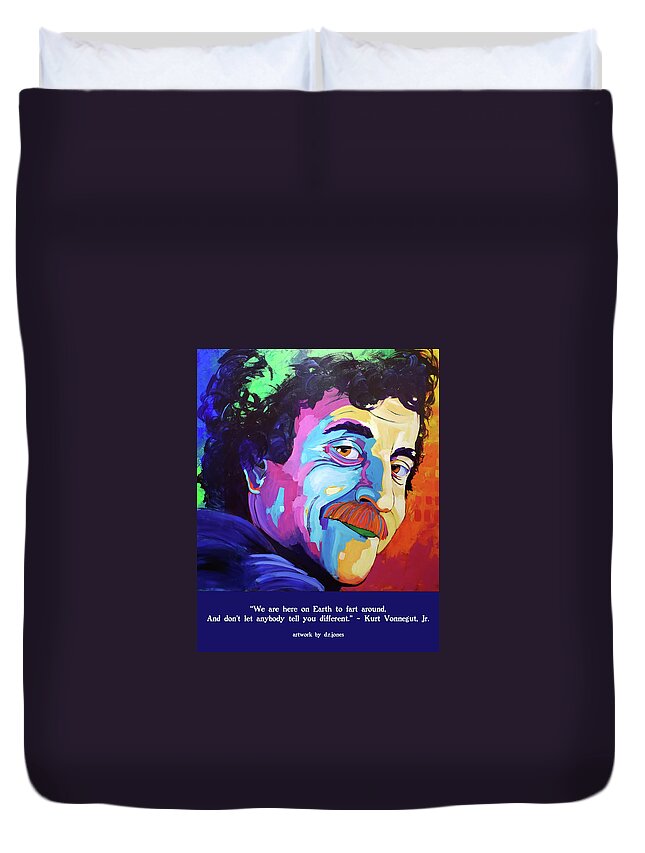Kurt Vonnegut Duvet Cover featuring the painting Kurt Vonnegut Jr., author by D R Jones