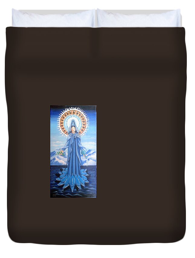 Kwan Yin Duvet Cover featuring the painting Kwan Yin Goddess of Compassion and Mercy by James RODERICK