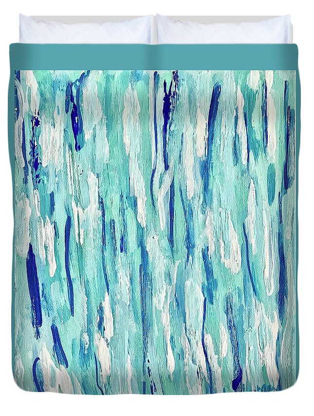 Blue Dimension Duvet Cover featuring the painting La Dimension Bleue by Medge Jaspan