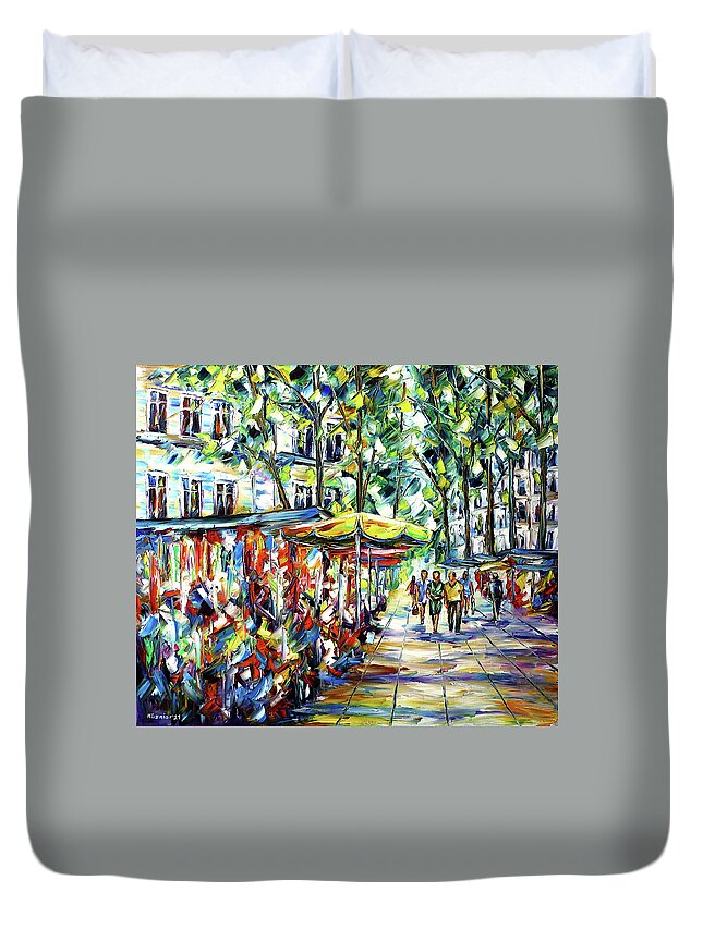 Market Street Duvet Cover featuring the painting La Rambla, Barcelona by Mirek Kuzniar