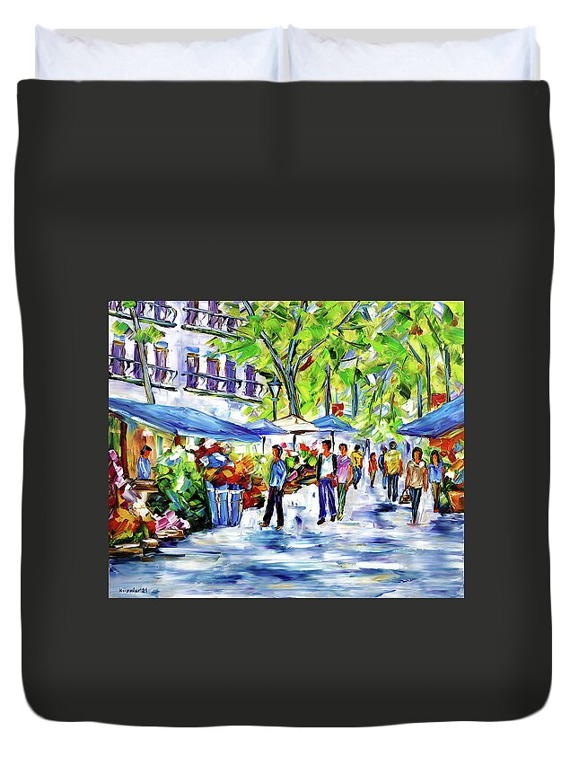 Market Street Duvet Cover featuring the painting La Rambla by Mirek Kuzniar