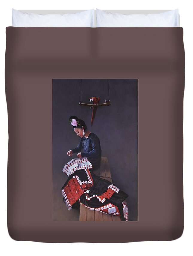 Realism Duvet Cover featuring the painting Labor of Love by Zusheng Yu