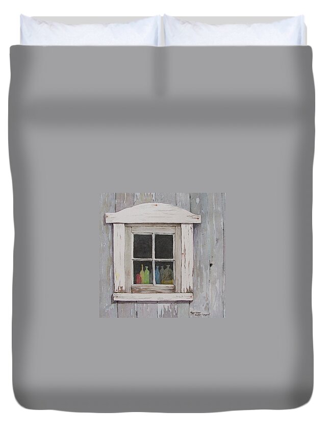 Quebec Duvet Cover featuring the painting Lac Beauport Window by Mary Ellen Mueller Legault