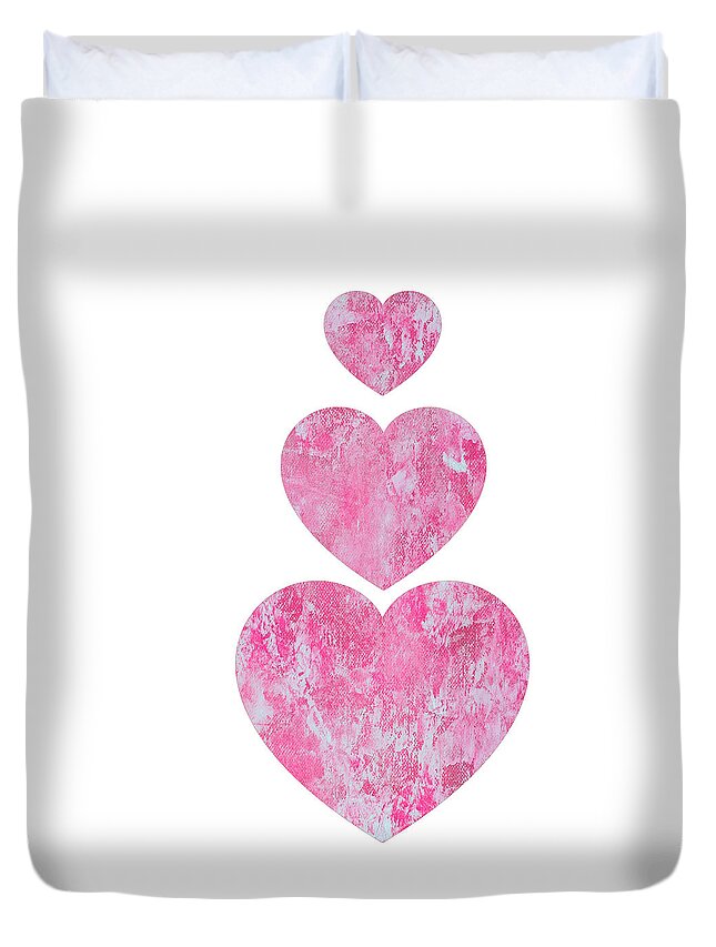 Hearts Duvet Cover featuring the mixed media Lace Hearts in the Clouds by Moira Law