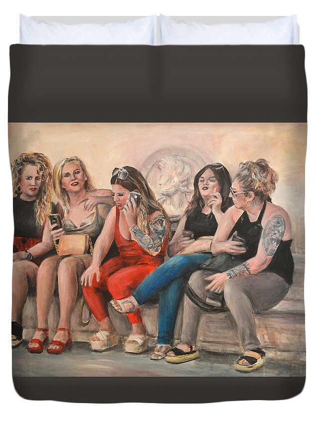Ladies Duvet Cover featuring the painting Ladies of Seville Spain by Escha Van den bogerd