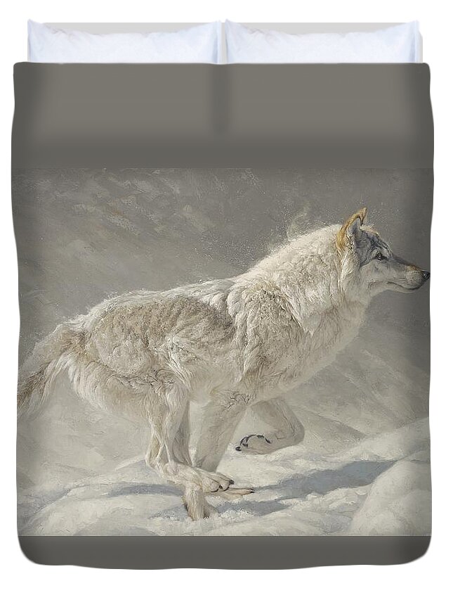 Wolf Duvet Cover featuring the painting Lady in Grey by Greg Beecham