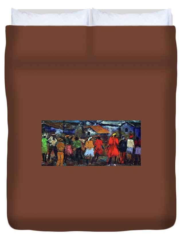  Duvet Cover featuring the painting Lady In Red by Joe Maseko
