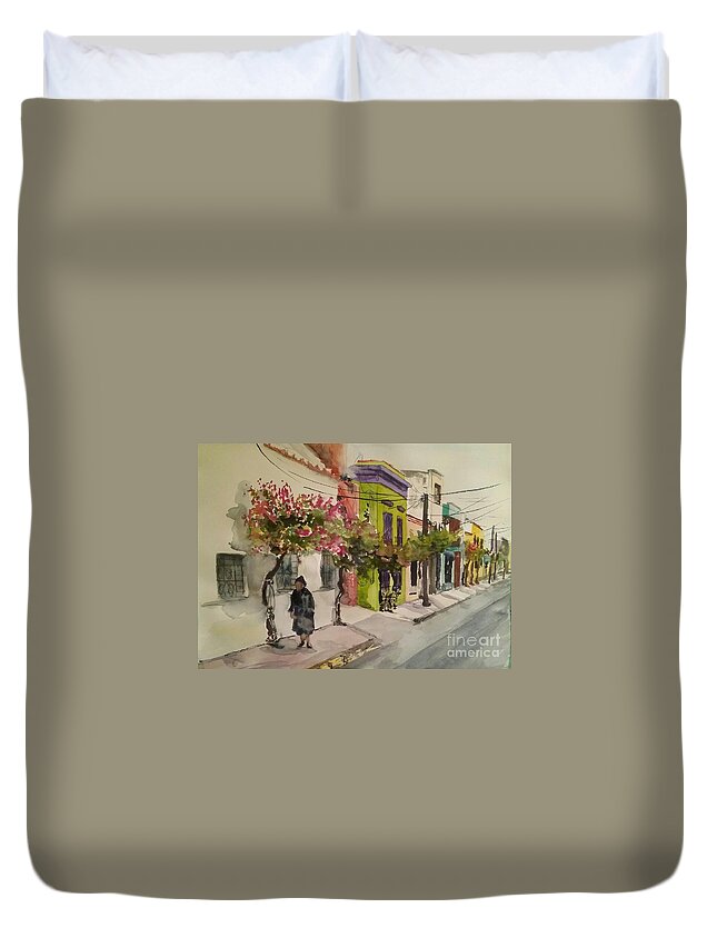 Mexico Duvet Cover featuring the painting Lady in the Shadows by Sonia Mocnik