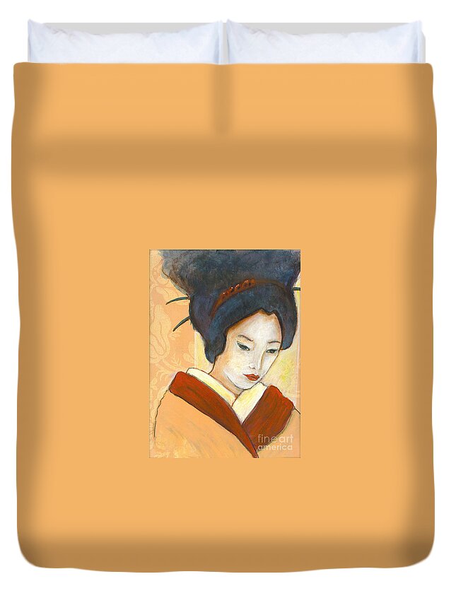 Oriental Duvet Cover featuring the painting Lady in Waiting by Barbara Lemley