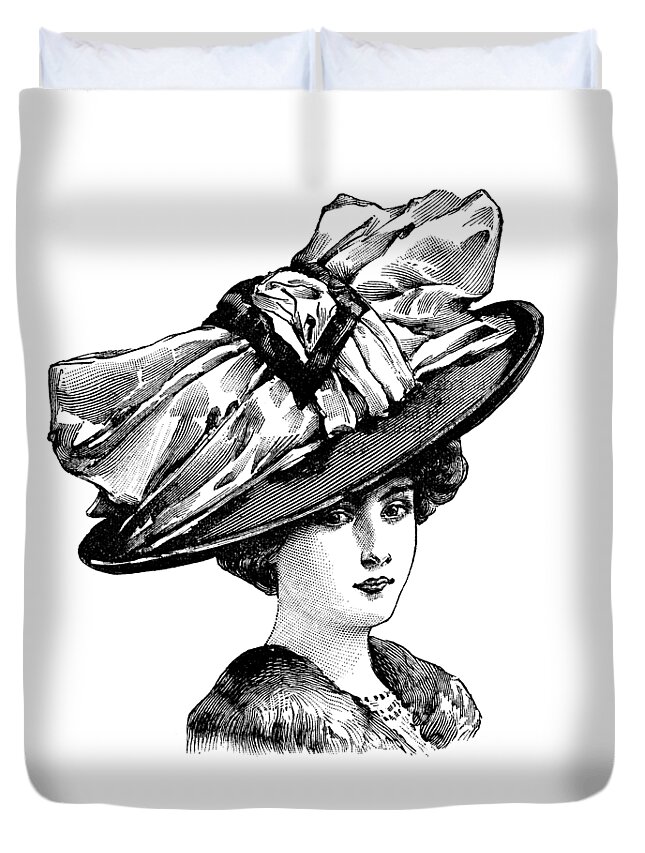 Lady Duvet Cover featuring the digital art Lady portrait in black and white by Madame Memento