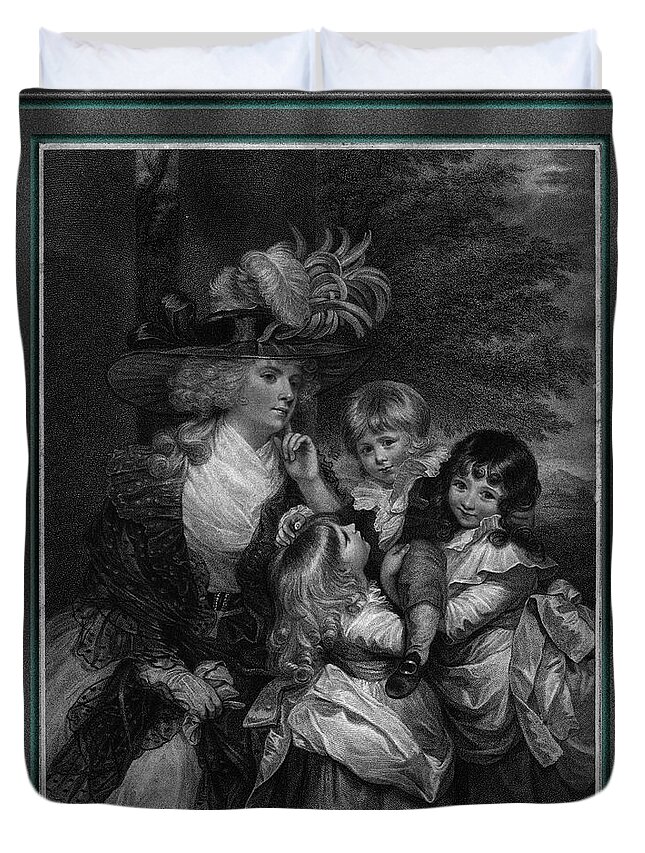 Lady Charlottes Sophia Smith Duvet Cover featuring the painting Lady Smith and her Children by Engraver Francesco Bartolozzi Classical Art Old Masters Reproduction by Rolando Burbon