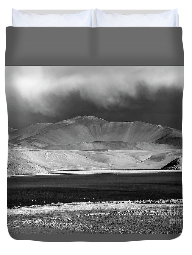 Chile Duvet Cover featuring the photograph Laguna Santa Rosa black and white Chile by James Brunker