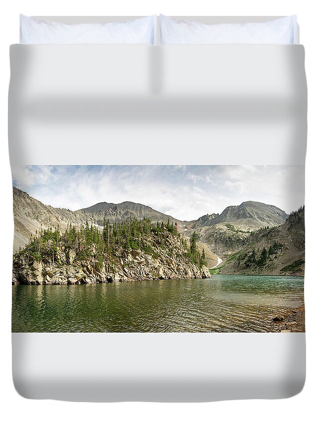 Lake Agnes Duvet Cover featuring the photograph Lake Agnes Panorama by Aaron Spong