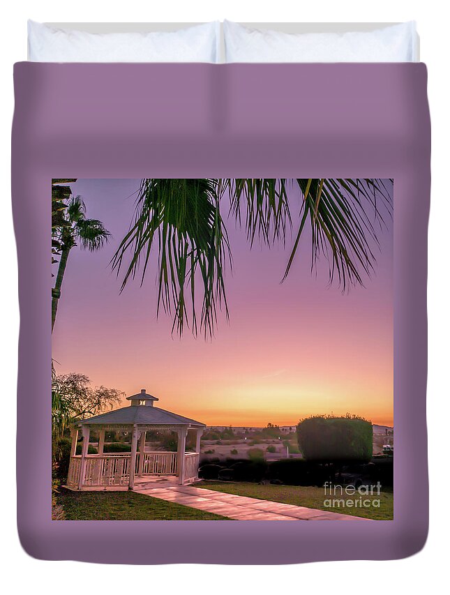 Lake Duvet Cover featuring the photograph Lake Havasu gazebo square by Darrell Foster