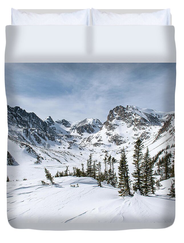 Colorado Duvet Cover featuring the photograph Lake Isabelle Winter by Aaron Spong