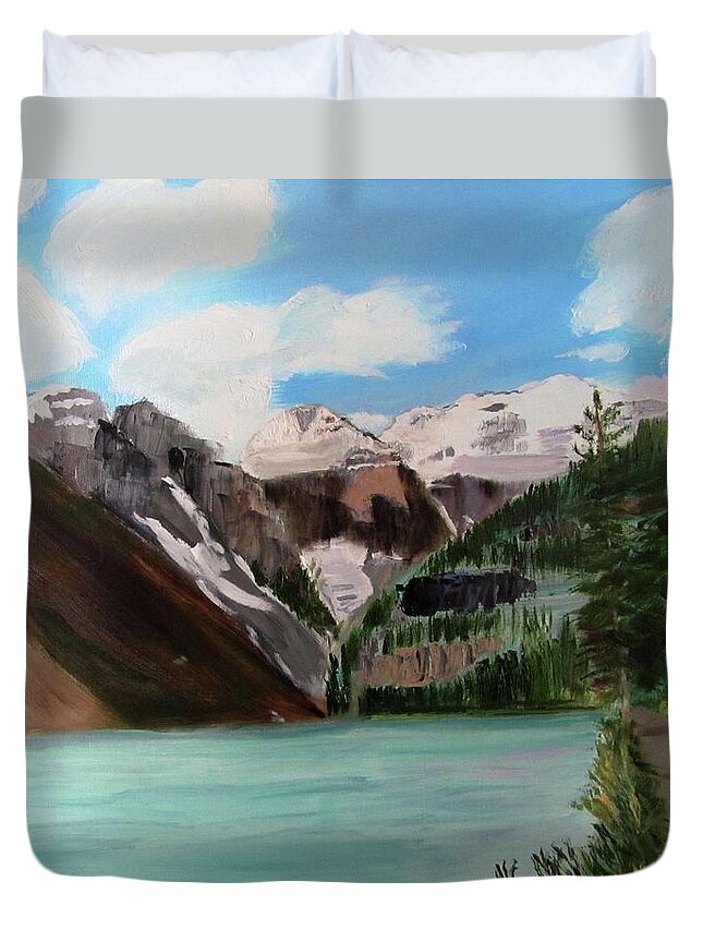 Alberta Duvet Cover featuring the painting Lake Louise by Linda Feinberg