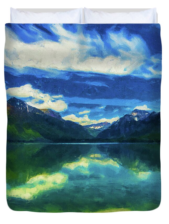 Lake Mcdonald Duvet Cover featuring the painting Lake McDonald, Glacier National Park - 03 by AM FineArtPrints