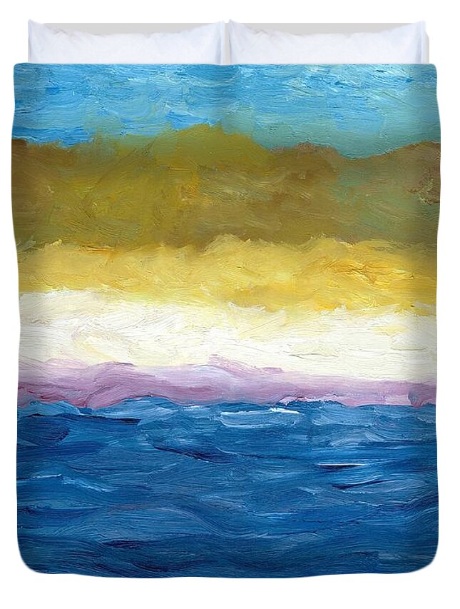 Abstract Landscape Duvet Cover featuring the painting Lake Michigan Dunes Study by Michelle Calkins