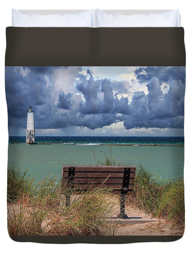 Northernmichigan Duvet Cover featuring the photograph Lake Michigan Storm IMG_2578 by Michael Thomas