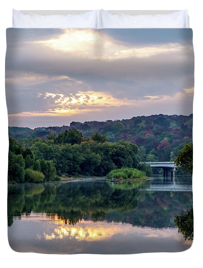 Springfield Duvet Cover featuring the photograph Lake Springfield Fall Morning Reflections by Jennifer White