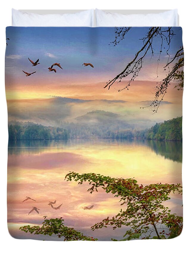 Carolina Duvet Cover featuring the photograph Lake Through the Trees Ocoee Parksville by Debra and Dave Vanderlaan