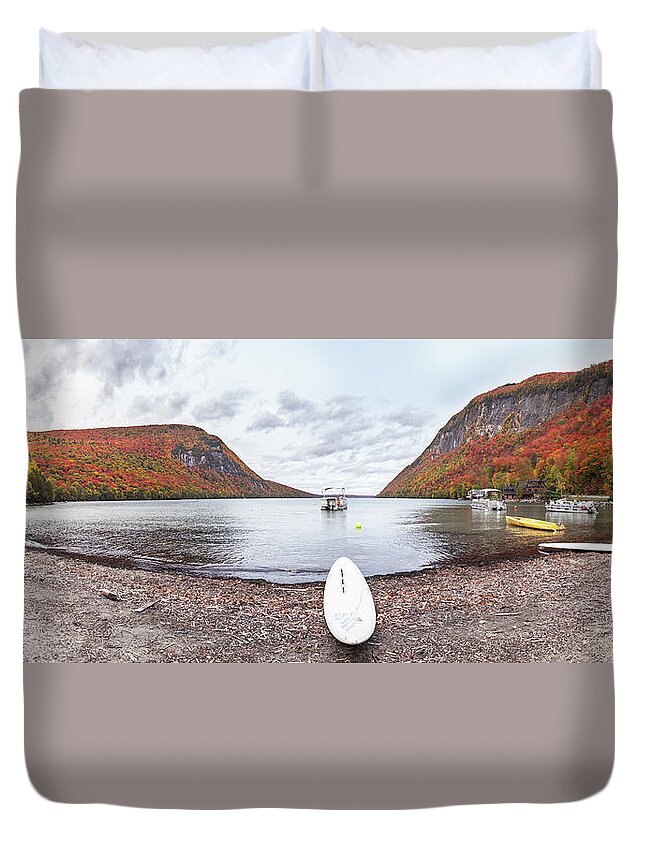 Vermont Duvet Cover featuring the photograph Lake Willoughby Fall Panoramic 2 by Tim Kirchoff