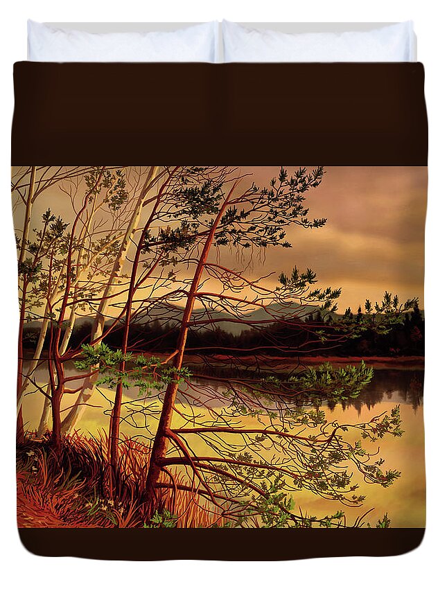 Lakeside Duvet Cover featuring the painting Lakeside by Hans Neuhart