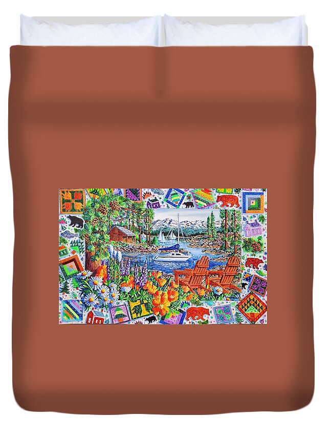 Lake Duvet Cover featuring the painting Lakeside Retreat by Diane Phalen