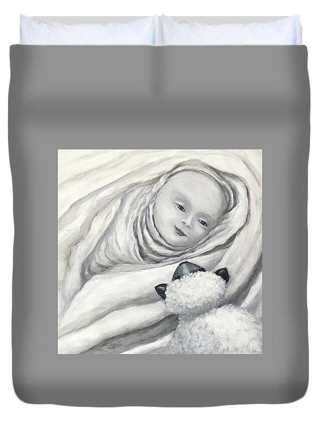 Christian Duvet Cover featuring the painting Lambs by Jeanette Jarmon