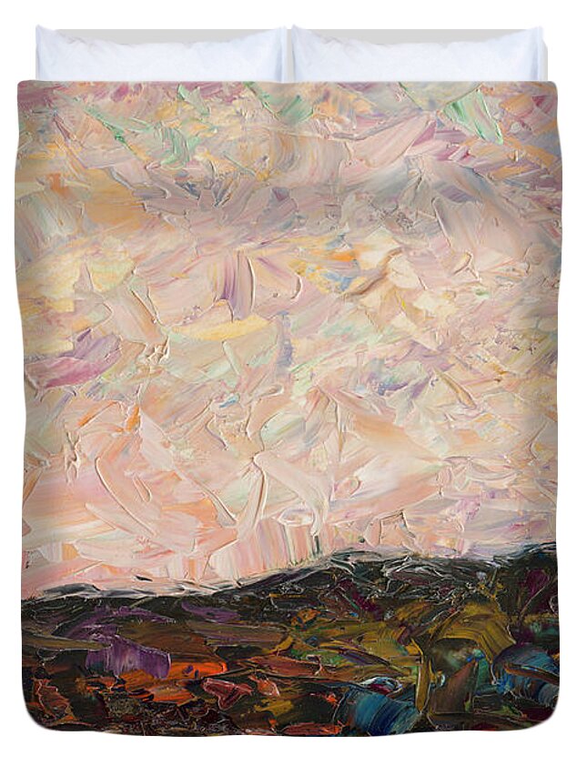 Land Duvet Cover featuring the painting Land and Sky by James W Johnson