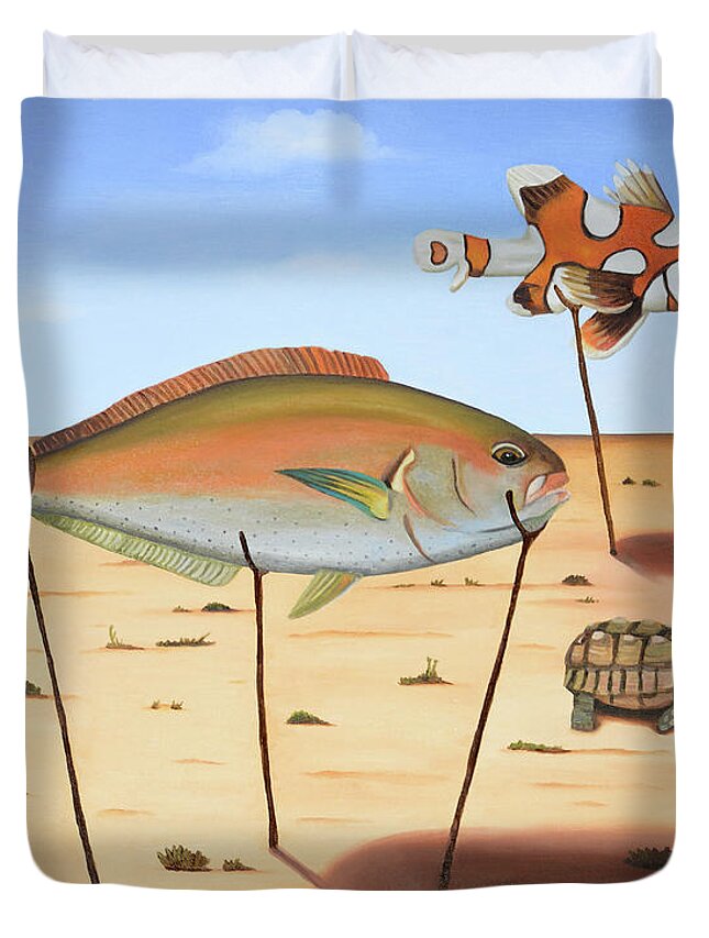 Fish Duvet Cover featuring the painting Land Fish by Leah Saulnier The Painting Maniac