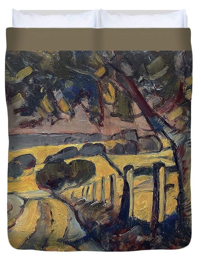 Land Road Duvet Cover featuring the painting Land road by Nop Briex