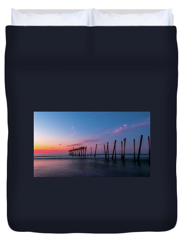 59th Pier Duvet Cover featuring the photograph Landscape Ocean Sunrise by Louis Dallara