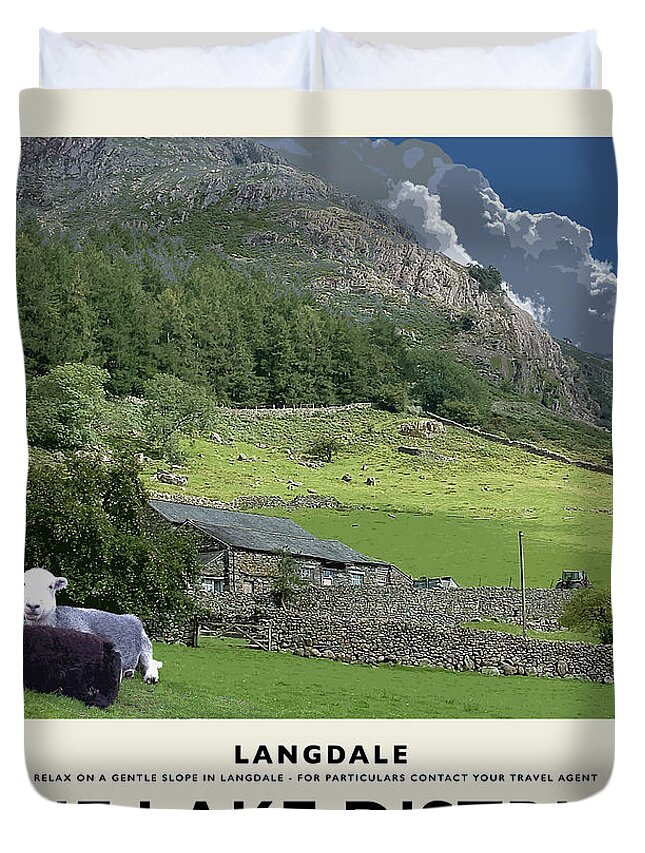 Langdale Duvet Cover featuring the photograph Langdale Sheep Cream Railway Poster by Brian Watt