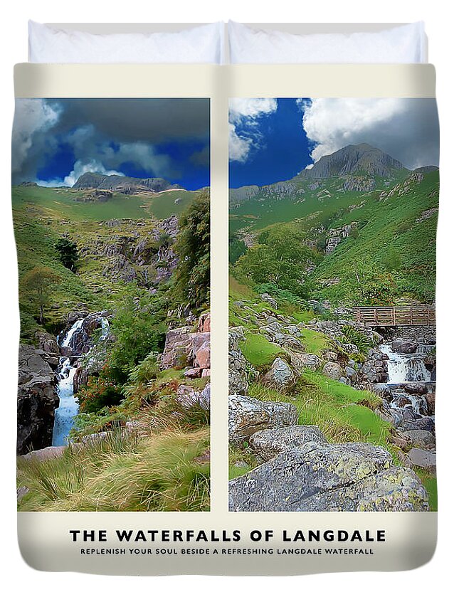 Langdale Duvet Cover featuring the photograph Langdale Waterfalls Cream Railway Poster by Brian Watt