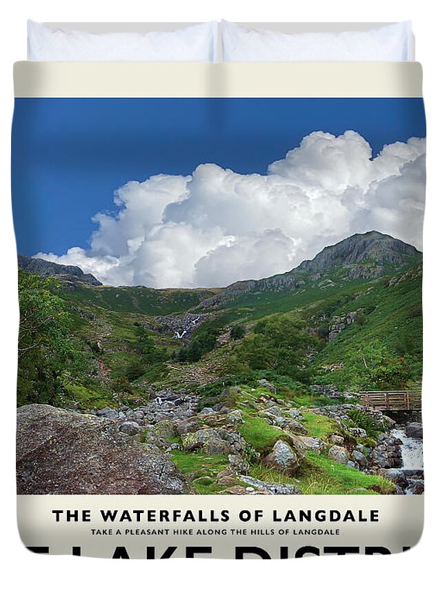 Lake District Duvet Cover featuring the photograph Langdale Waterfalls No3 Cream Railway Poster by Brian Watt