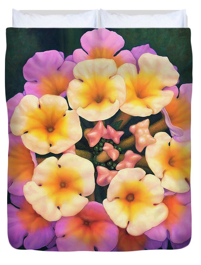 Lantana Duvet Cover featuring the painting Lantana with Ant by James W Johnson