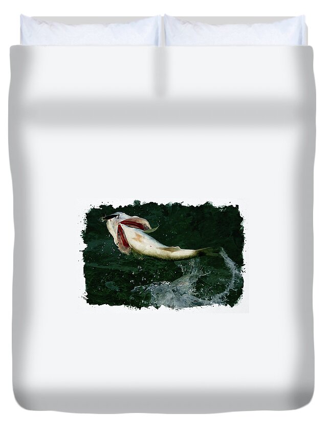 Jumping Duvet Cover featuring the digital art Largemouth airborne by Chauncy Holmes