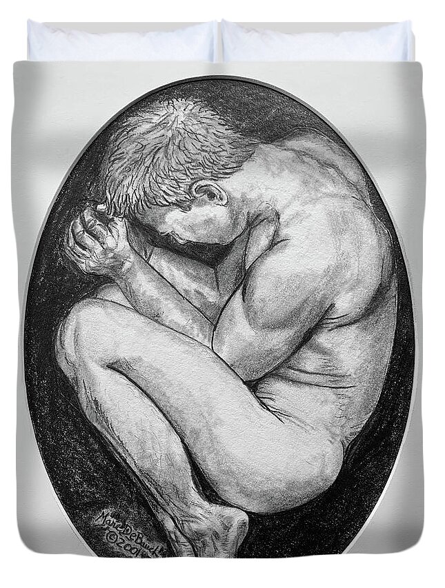 Homoerotic Duvet Cover featuring the drawing Larvae by Marc DeBauch