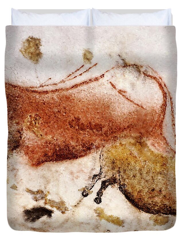 Lascaux Duvet Cover featuring the digital art Lascaux Cow and Horse by Weston Westmoreland