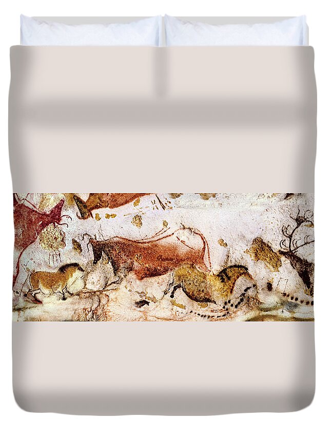Lascaux Duvet Cover featuring the digital art Lascaux Cows Horses and Deer by Weston Westmoreland