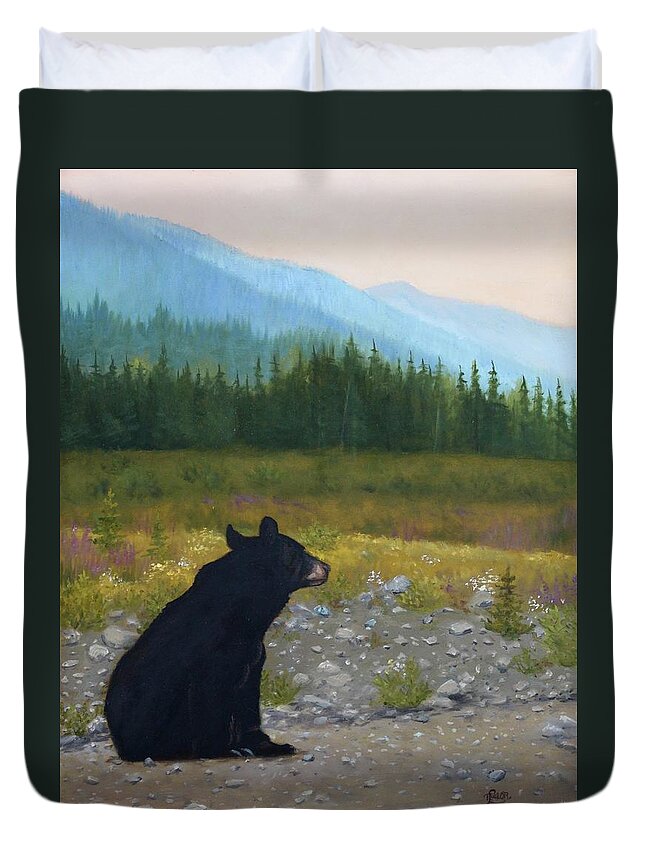 Bear Duvet Cover featuring the painting Late Day Musings by Tammy Taylor