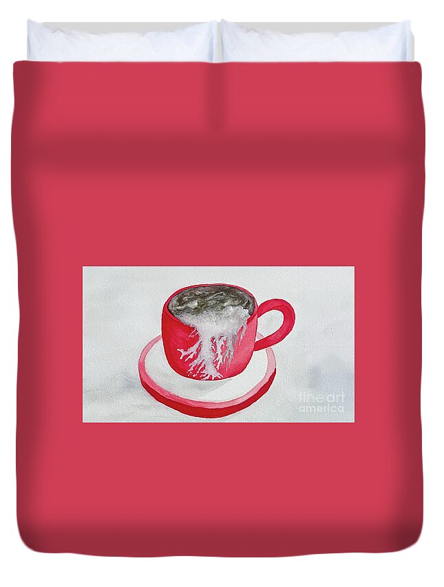 Latte Duvet Cover featuring the painting Latte in a Red Mug by Lisa Neuman