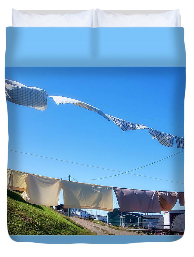 Laundry Duvet Cover featuring the photograph Laundry morning in Newfoundland by Tatiana Travelways