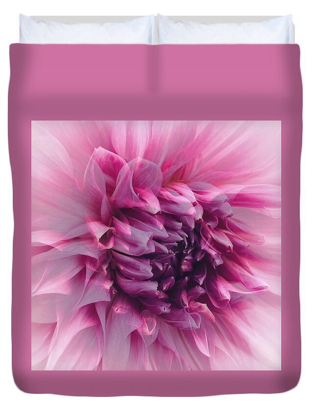 Macro Duvet Cover featuring the photograph Lavender and Pink Dahlia by Jerry Abbott