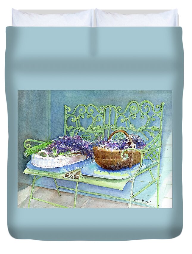 Lavender Painting Duvet Cover featuring the painting Lavender Harvest by Rebecca Matthews