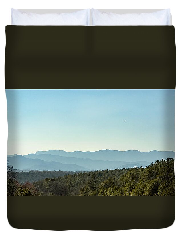 Dysartsville Road Exit Off I-40 Duvet Cover featuring the photograph Layers of Mountains by Joni Eskridge