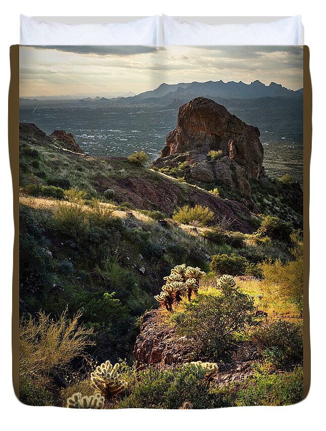 Sunset Duvet Cover featuring the photograph Layers Of The Desert by Saija Lehtonen